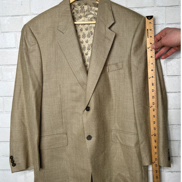 Calvin Klein Men's 40R Wool Silk Blazer 2 Button Jacket Tan Khaki Sportcoat EUC! - Picture 6 of 8